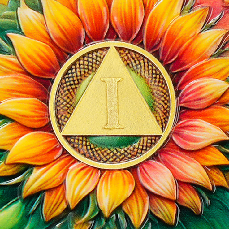 Personalized Sunflower Serenity Prayer Sobriety Coin Challenge Coin