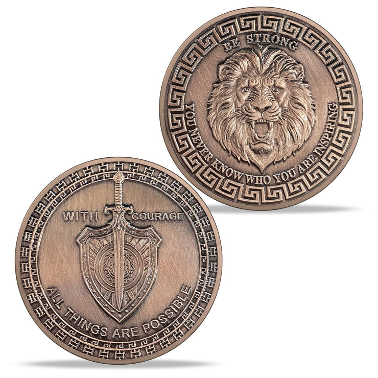 Symbol of Courage and Strength Lion Sword and Shield Challenge Coin
