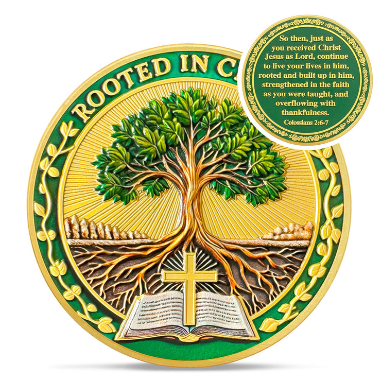 Rooted in Christ Christian Religious Challenge Coin