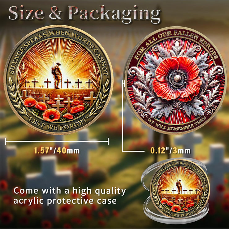 Memorial Honoring Fallen Heroes with Poppy and Cross Veterans Challenge Coin