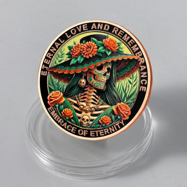 Eternal Love & Remembrance Skeleton Couple Dia de Los Muertos Memento Mori Coin