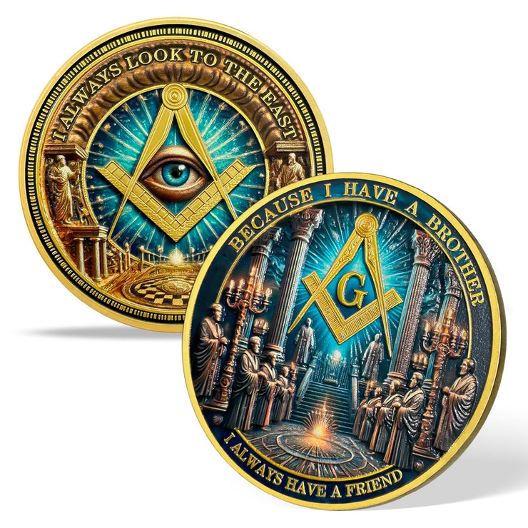 Gold & Blue Round Prayer Masonic Coins