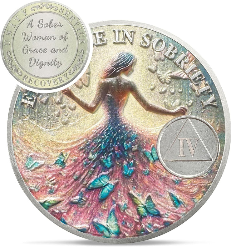 Personalized Celebrate Narcotics Alcoholics Sister Power Addiction Artsy Grace Women Sobriety Coin