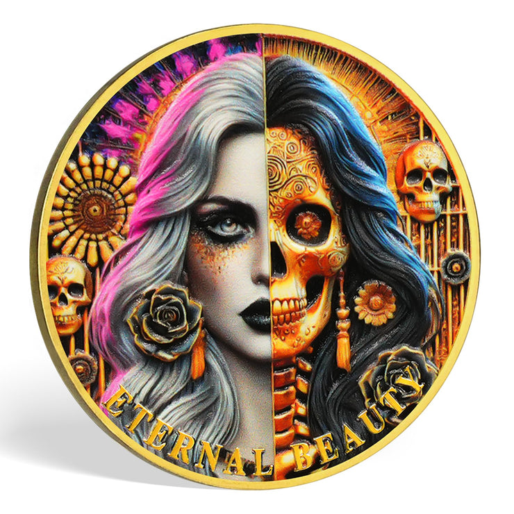 Eternal Beauty Coin Life and Death Duality Woman Skull Art