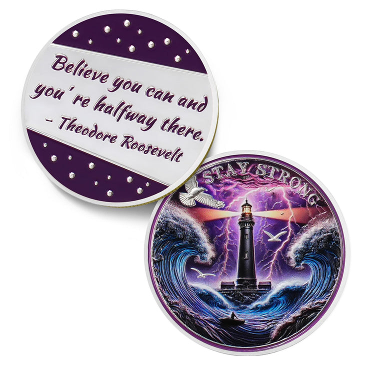 Guiding Lighthouse Stay Strong Recovery Motivational Coin
