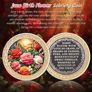 Pretty June Rose Birth Flower Sobriety Coin