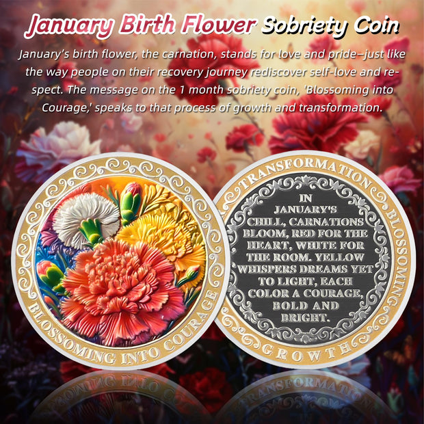 Pretty January Birth Flower Sobriety Coin