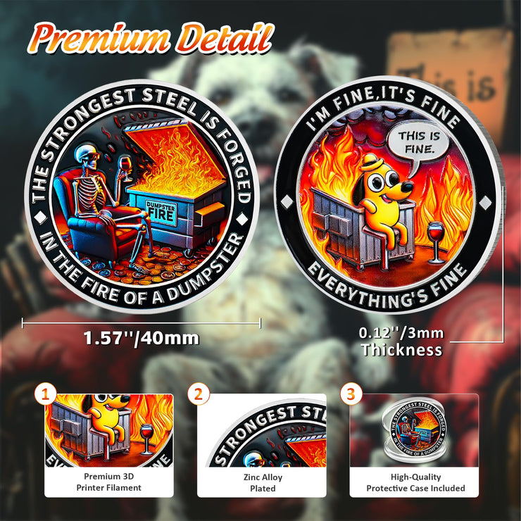 Cool Skull Dumpster Fire Challenge Coin