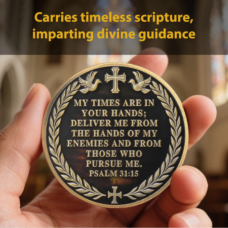 Time in God's Hands with Psalm 31:15 Tokenara Christian Challenge Coin