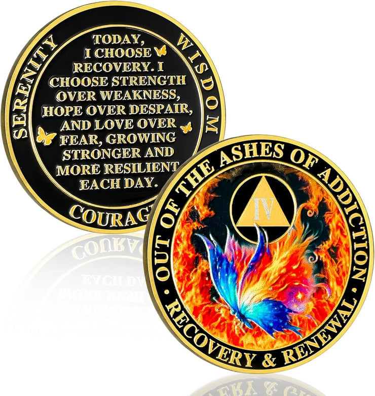 Personalized Butterfly in The Fire Sobriety Coin