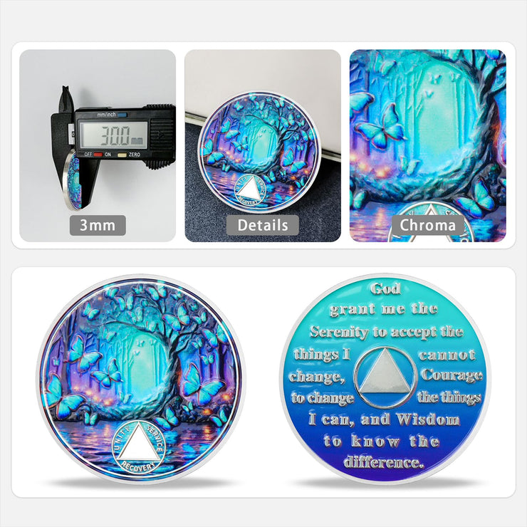 Butterfly Tree Design Serenity Prayer Recovery Coin