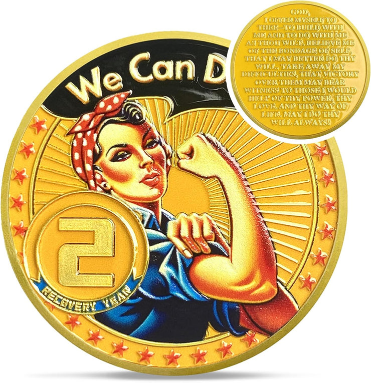 Rosie The Riveter 1-3 Year Sobriety Coin