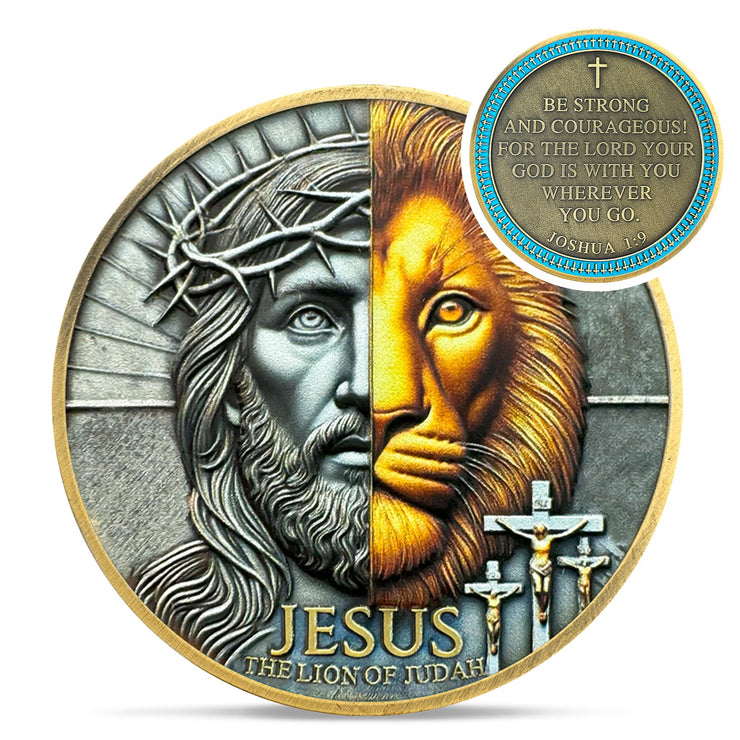 Crown of Thorns Jesus Lion of Judah Joshua 1:9 Religious Challenge Coin