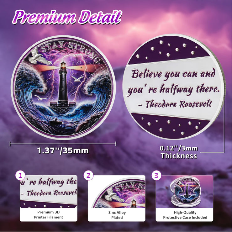 Guiding Lighthouse Stay Strong Recovery Motivational Coin