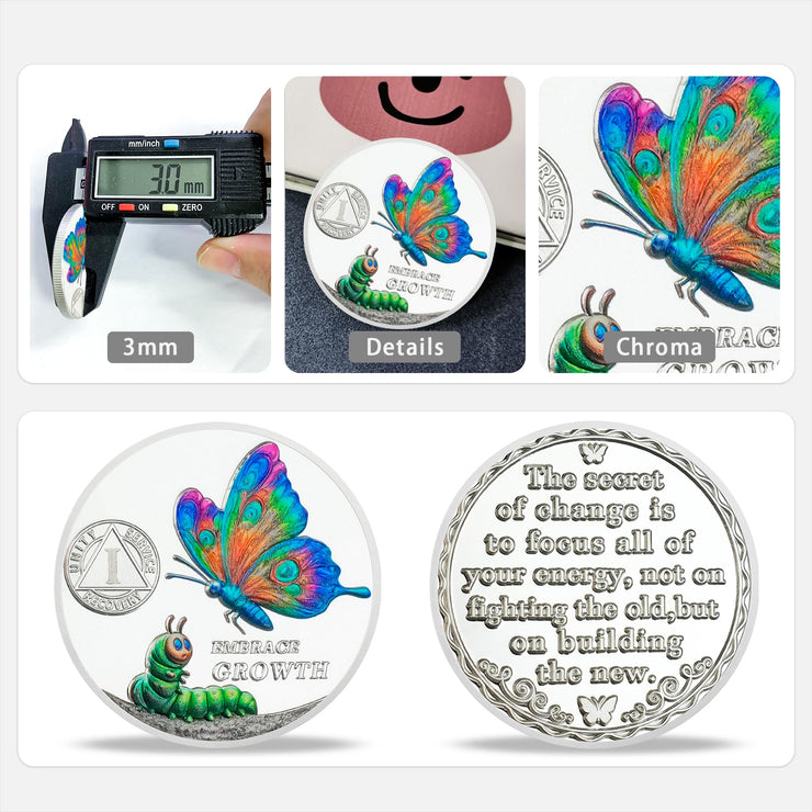 Personalized Cocoon to Butterfly Embrace Growth Sobriety Coin
