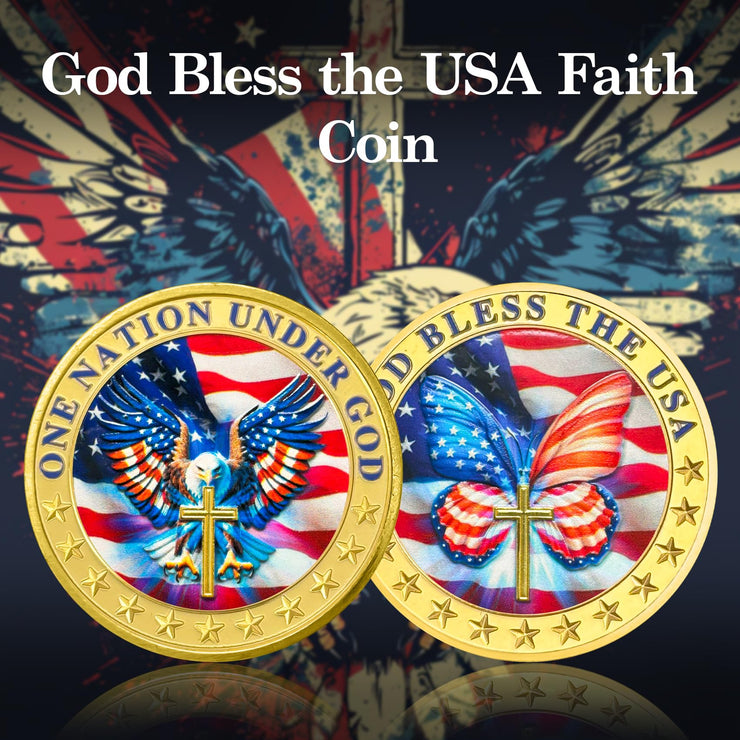 Veteran Faith Christian God Bless The USA Military  Challenge Coins