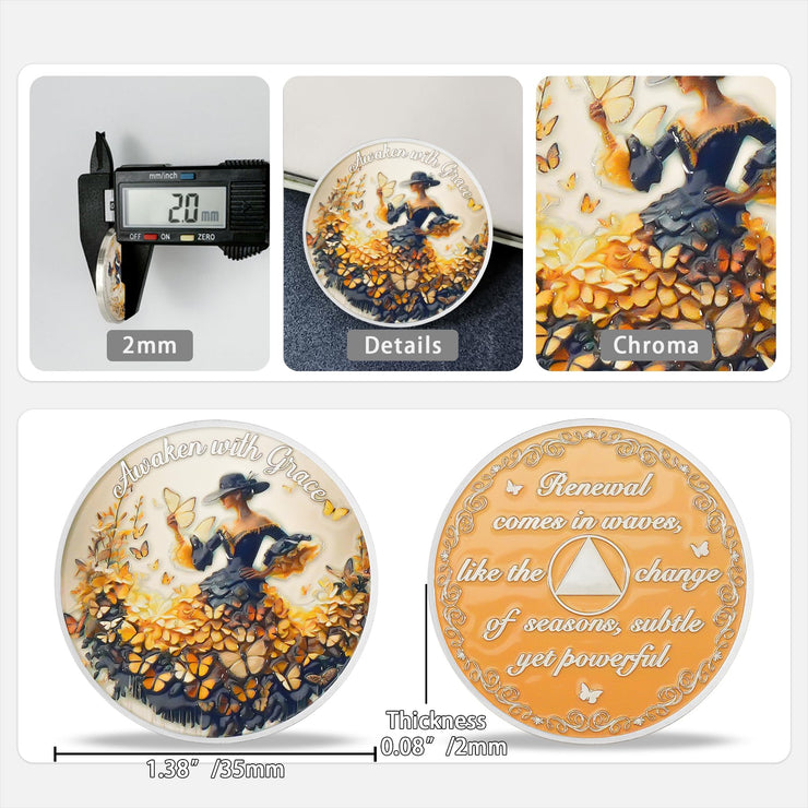 Fall Leaves & Serenity Girl Autumn Sobriety Coin