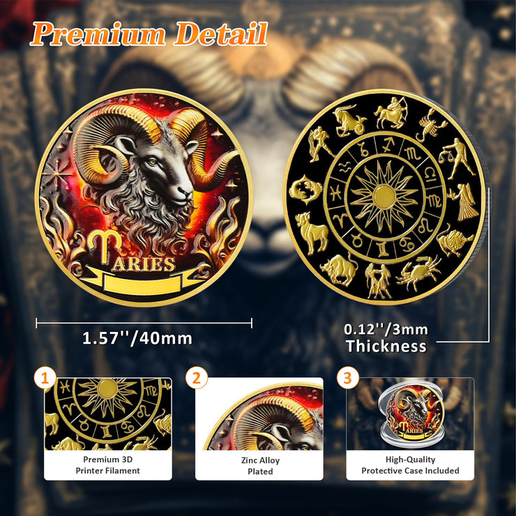 Aries 12 Zodiac Protective Talisman Challenge Coin