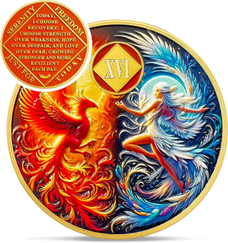 Personalized Phoenix Fairy Sun and Moon Sobriety Coin