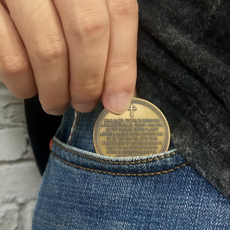 Saint Christopher Christian Challenge Coin with Prayer for Protection