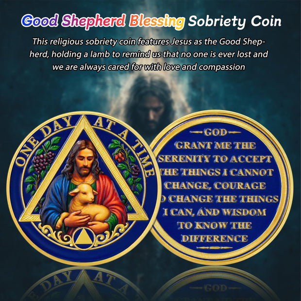 Personalized The Good Shepherd Blessing Sobriety Coin