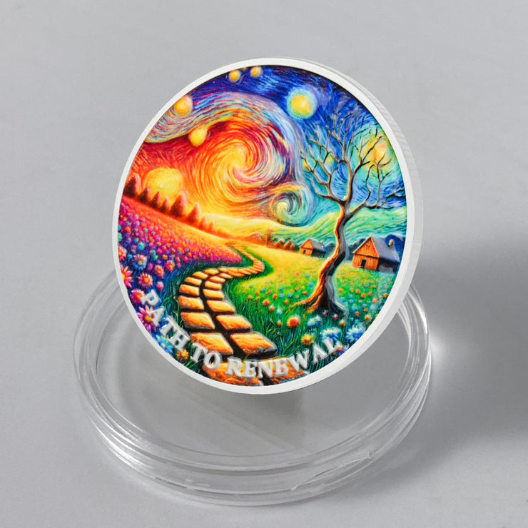 Starry Night Road Path to Renewal Sobriety Coin