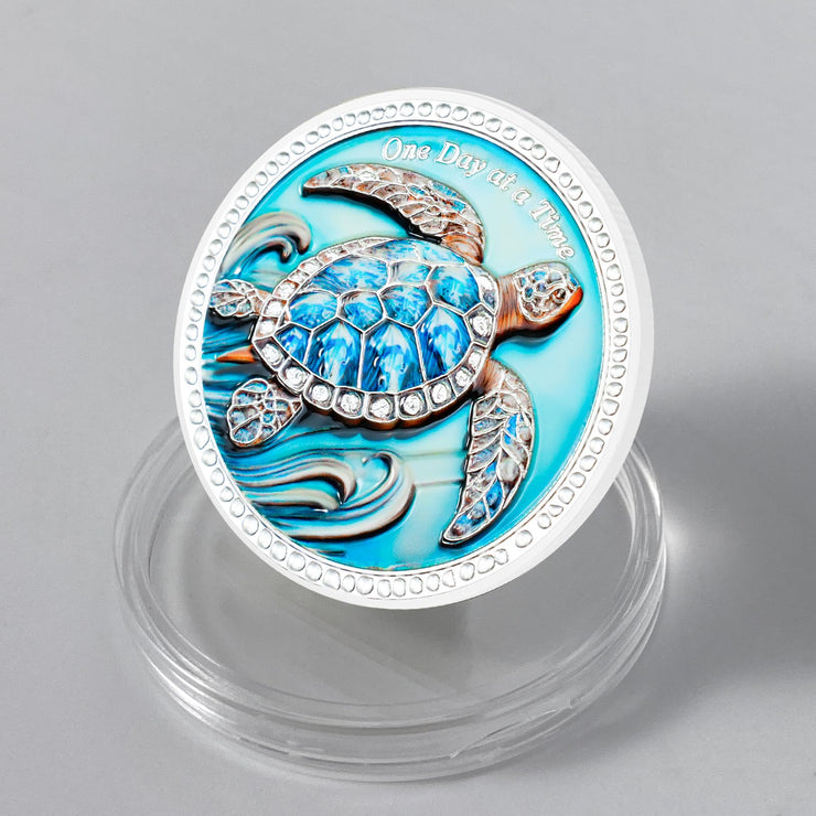 Inspirational Sobriety Coin with 3D Turtle