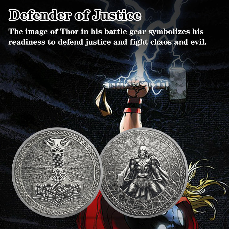 Thor Viking Norse God with Mjölnir and Runes Challenge Coin