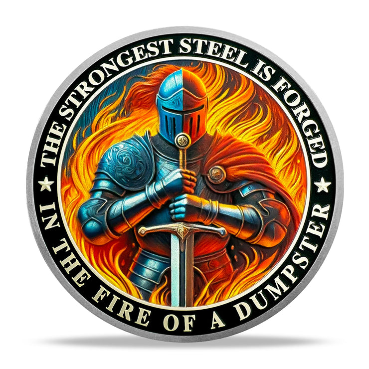 Firefighter Helmet and Double Axe Knight Challenge Coin