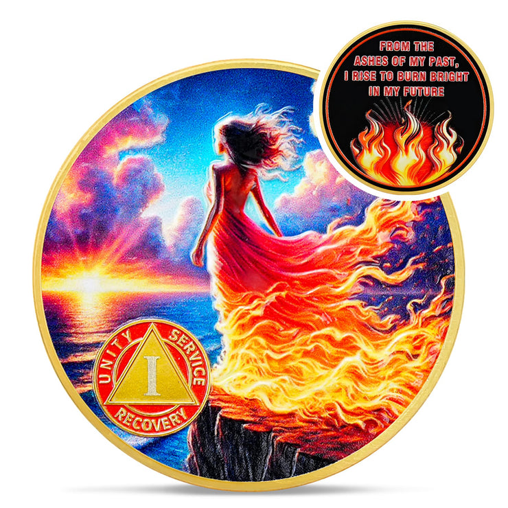 Personalized Rising from The Ashes One Year Reborn Fairy Sobriety Coin