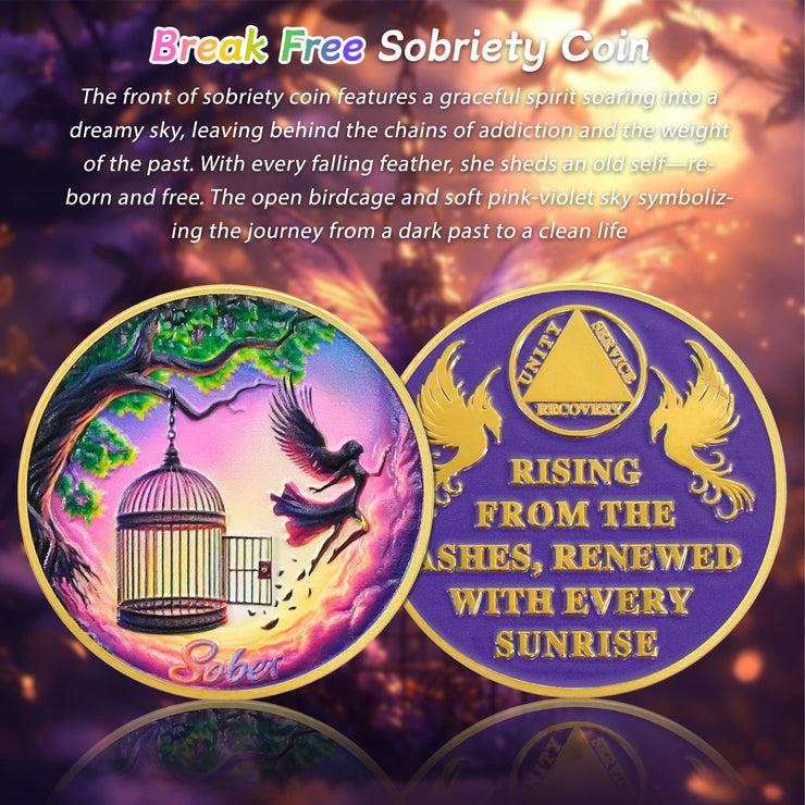 Break Free Rising from The Ashes Phoenix Original Sobriety Coin