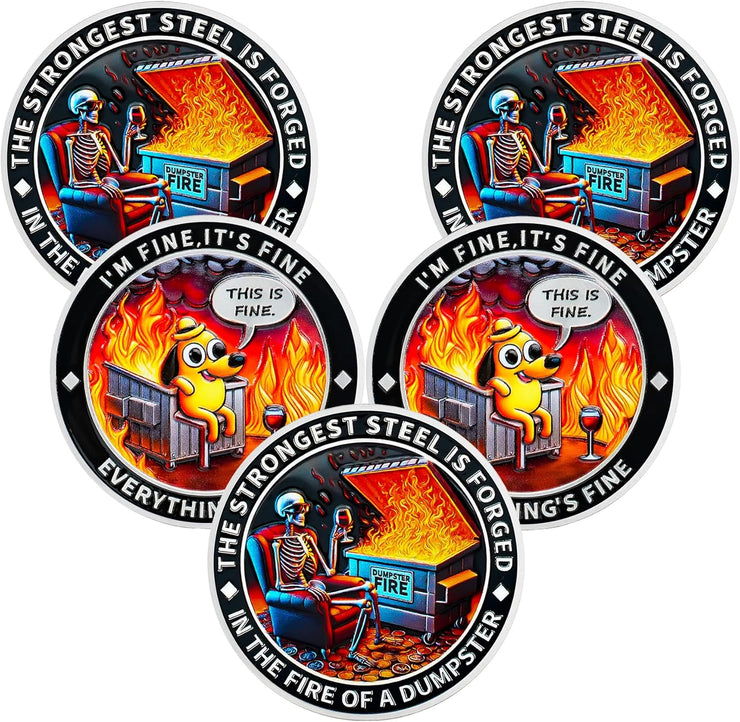 Cool Skull Dumpster Fire Challenge Coin