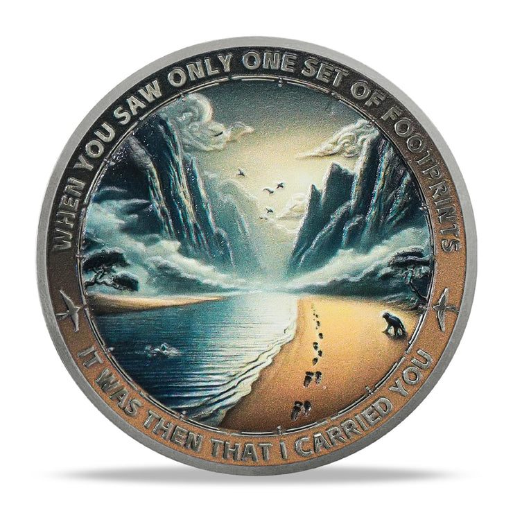 Mountain Trail Footprints Religious Coin