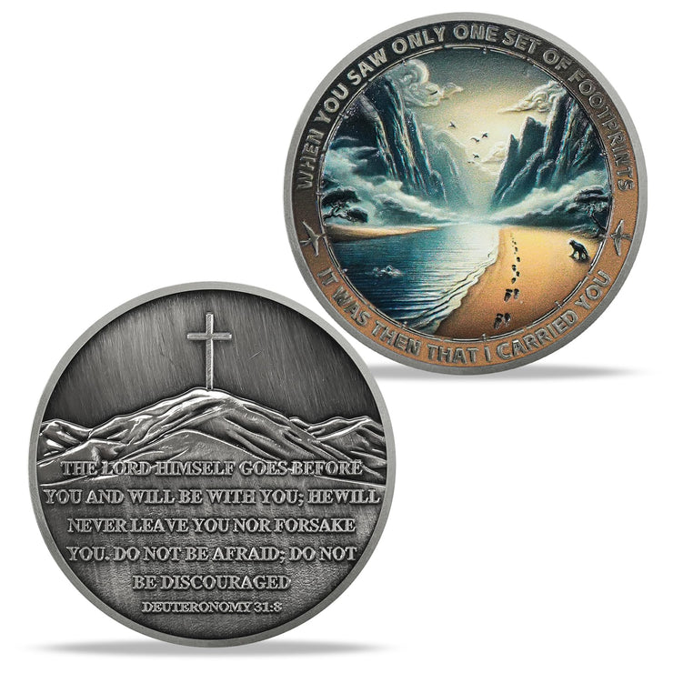 Mountain Trail Footprints Religious Coin