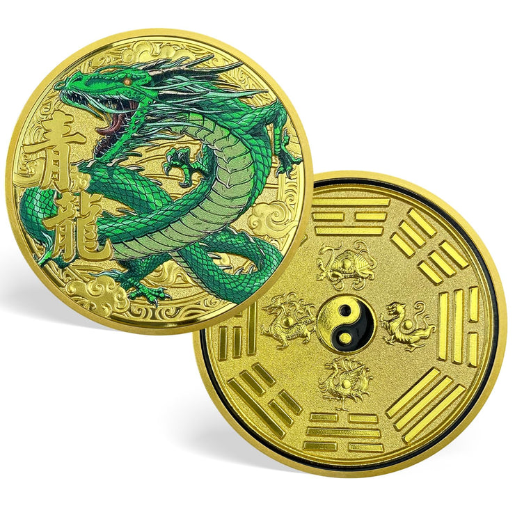 Chinese Coins Ancient Mythical Creatures Blue Dragon Lucky Coin Lottery Ticket Scratcher Tool Attract Good Luck Novelty Coins Lucky Charms Challenge Coins