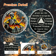 Dumpster Fire Skull 3 Year Sobriety Coin