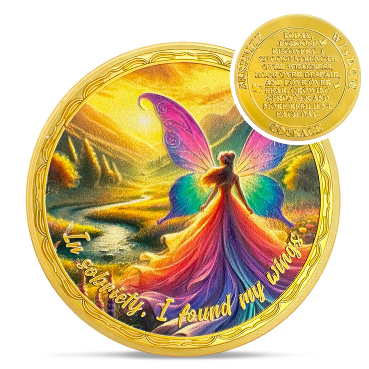Affirmation Sunlight Fairy Mountains Recovery Addiction Sobriety Coin