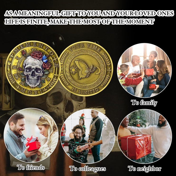 Memento Mori Vivere Stoic Reminder Token for Daily Stoic 3D Skull Challenge Coin