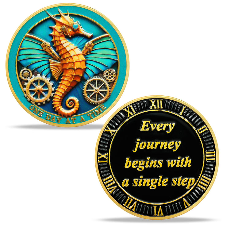 Seahorse  Every Journey Begins with a Single Step Sobriety Coin
