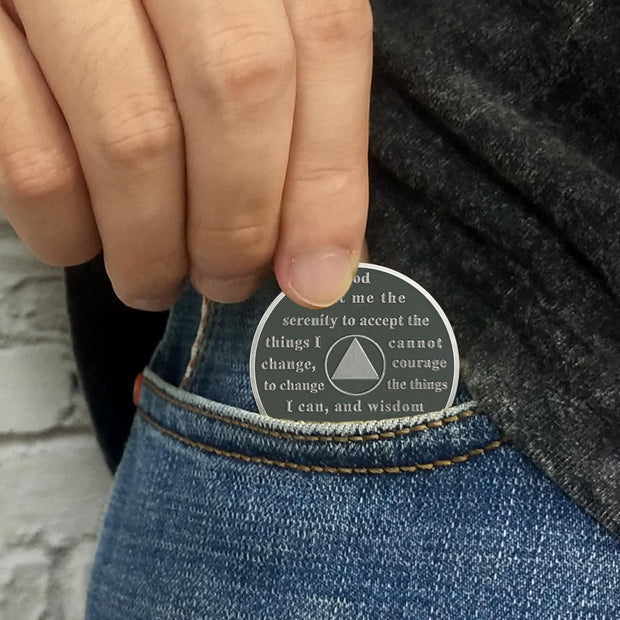 Personalized Double Flower Black Butterfly Sobriety Coin