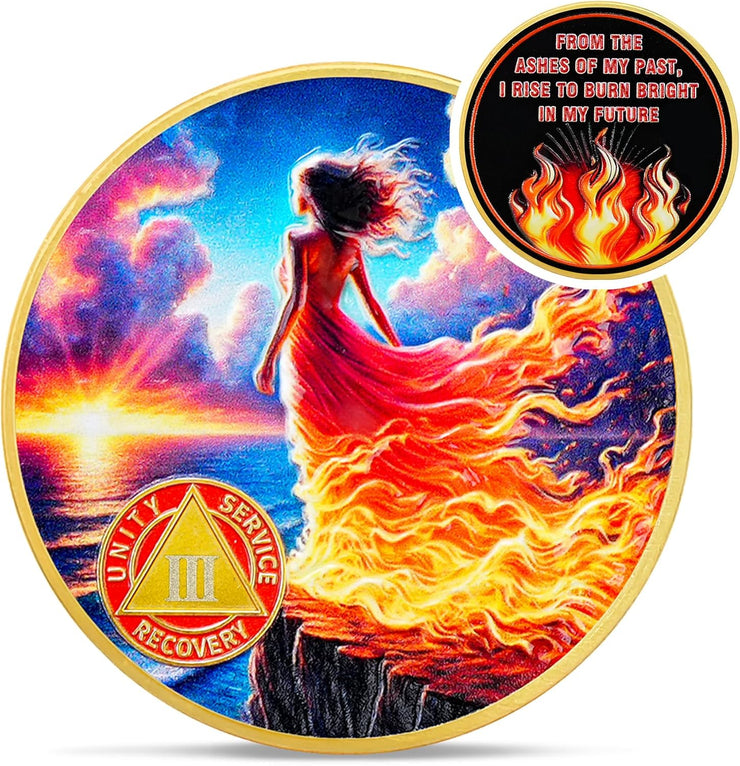 Personalized Rising from The Ashes One Year Reborn Fairy Sobriety Coin