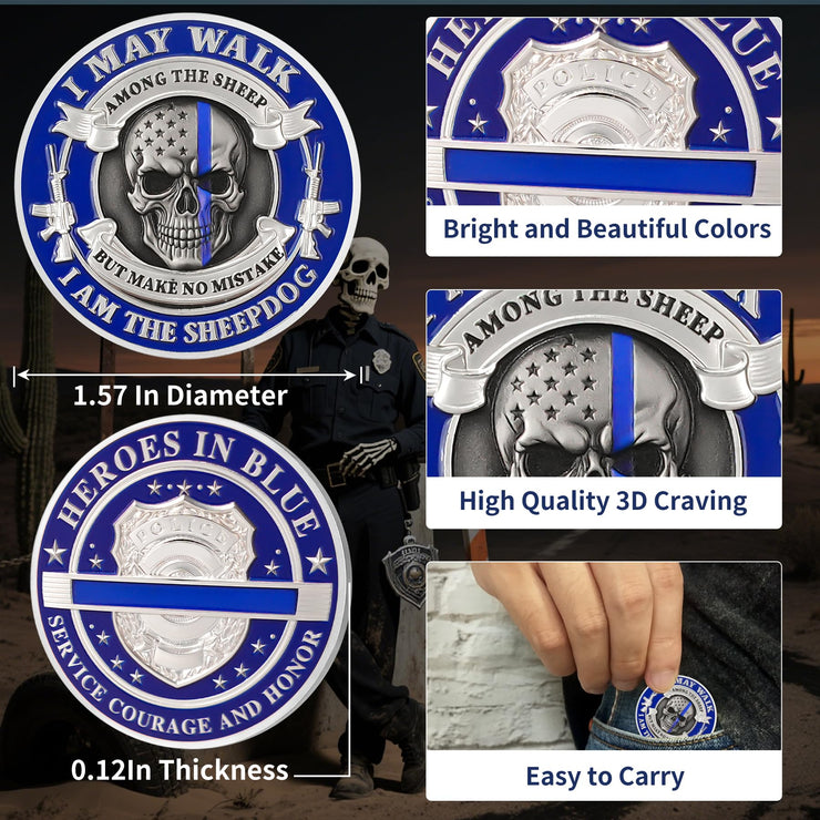 Skeleton Police Challenge Coin Skull Coin Police Officer Prayer Challenge Coin