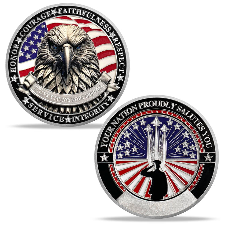 Saluting Soldier Eagle Emblem Patriotic Veteran Military Challenge Coin