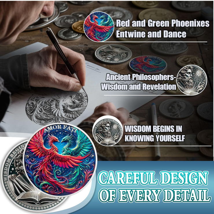 Red and Green Phoenix Momento Mori Stoic Coins Stoicism Coin