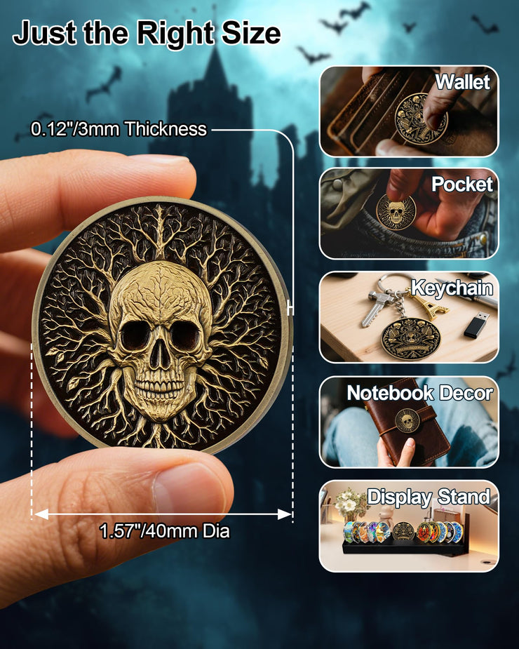 Dual Skeletons Guarding Hourglass-Symbol of Mortality and Time Memento Mori Coin