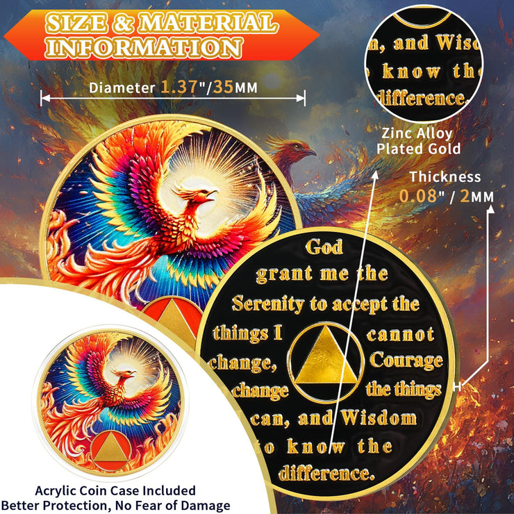 Personalized Rebirth in Fire Phoenix of Light Sobriety Coin