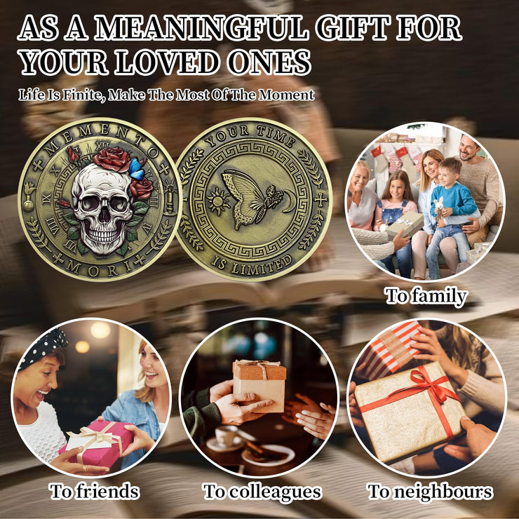 Stoic Reminder Token for Daily Stoic Meditations 3D Skull Memento Mori Challenge Coins