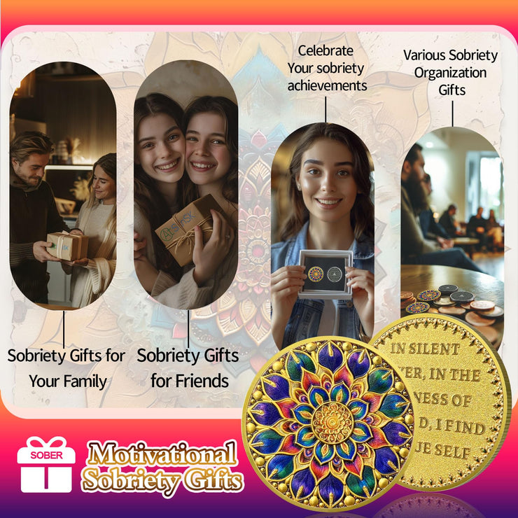 Mandala Flower Recovery Sobriety Coin