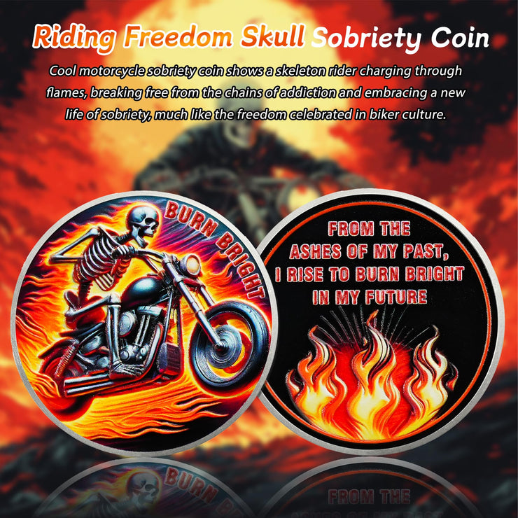 Rising from The Ashes Riding Freedom Skull Sobriety Coin