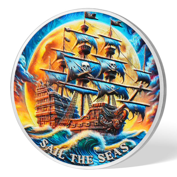 Skull Gothic Pirate Ship Challenge Coin